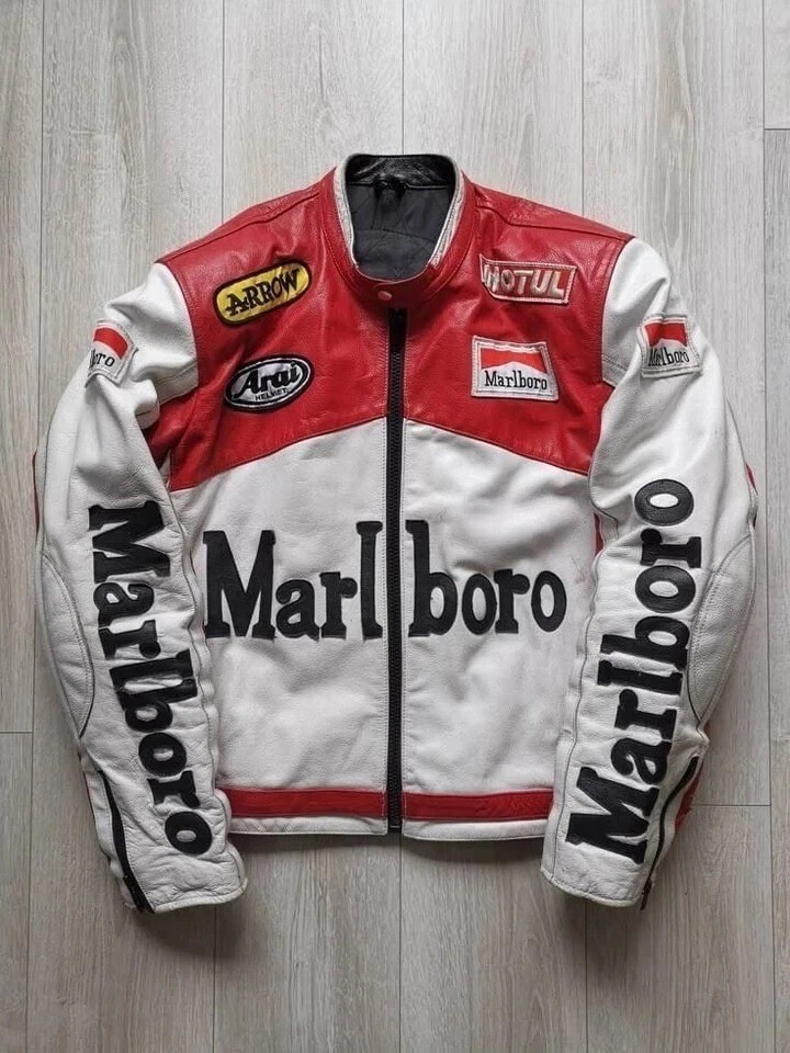 Vintage Style Racing Jacket Red & White Edition Cowhide Leather Biker Jacket
