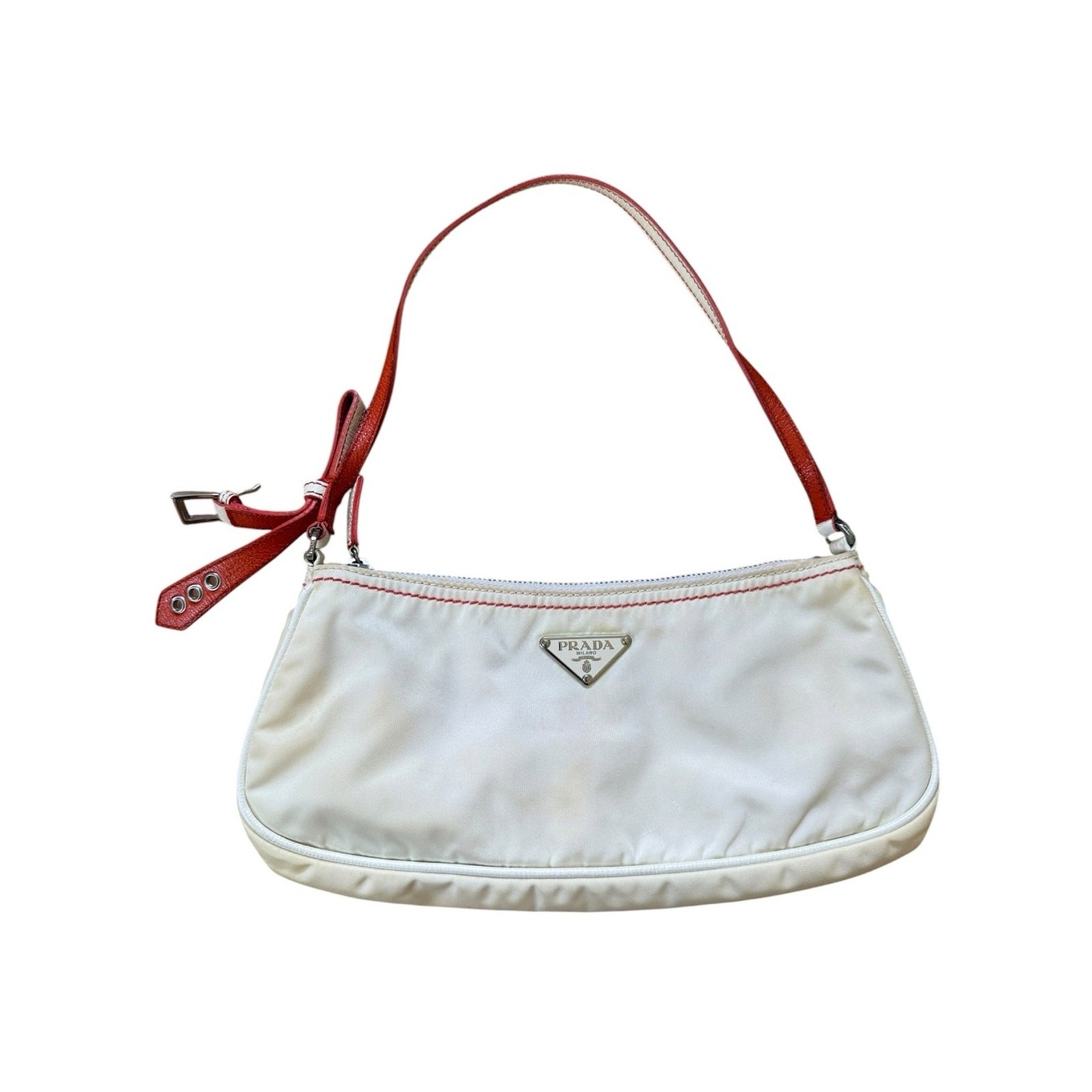 Vintage Y2K Prada Tessuto Nylon & Leather Trim Triangle Logo Shoulder Bag Orange
