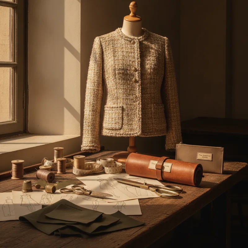 Chanel atelier with tools and tweed